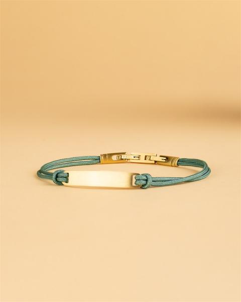 1,5 mm dickes grünes Nylonarmband mit Edelstahlverschluss und Gravurplatte - Casso Green Gold